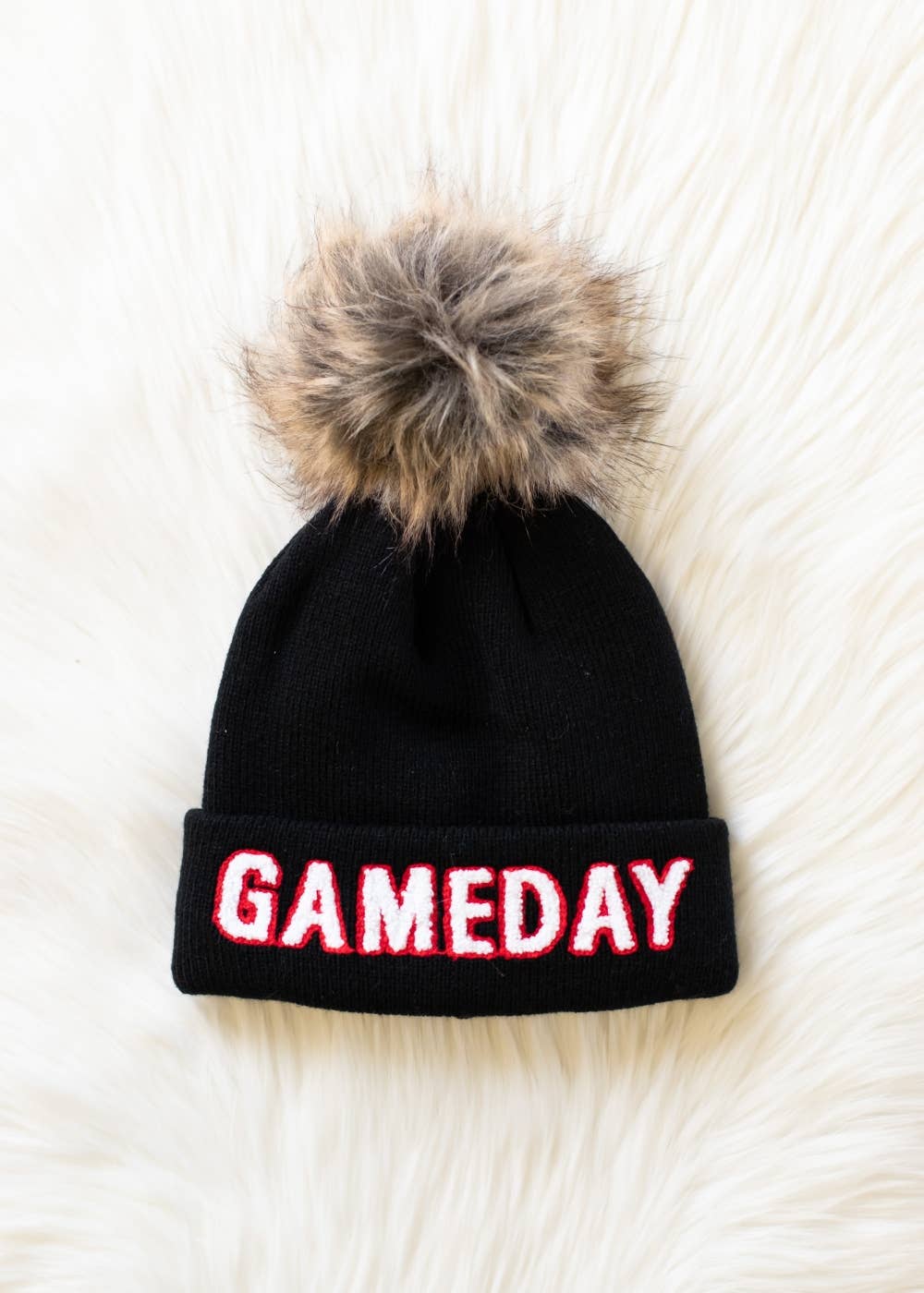 Game Day Black & Red Pom Beanie