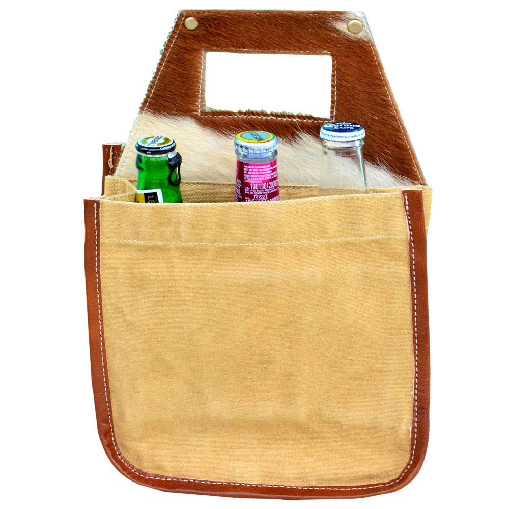 Vintage Charm White Canvas & Fur Beverage Carrier