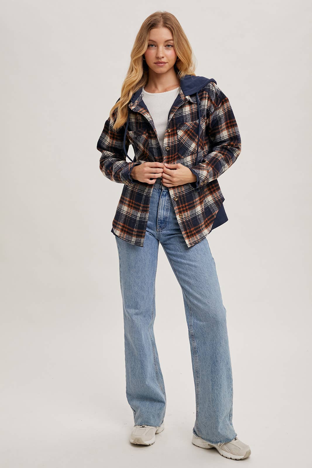 Navy Flannel Hooded Jacket