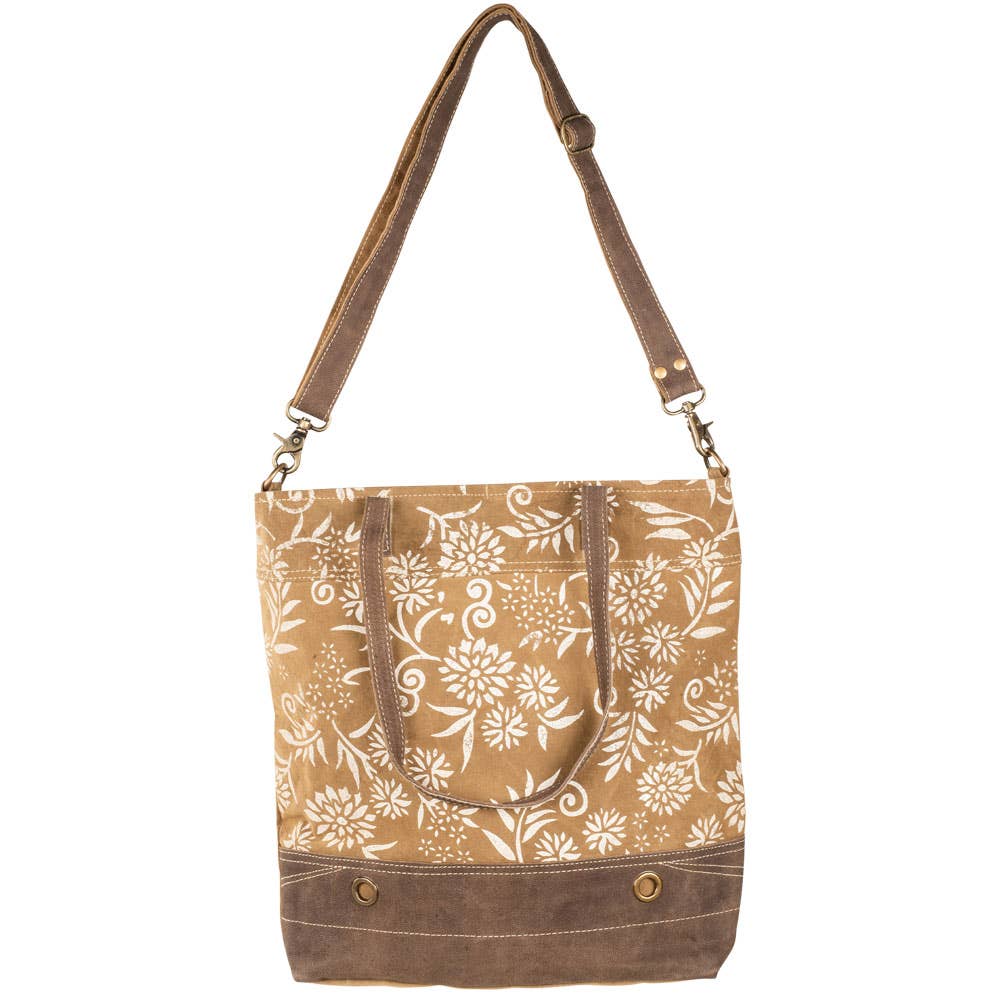 Vintage Floral & Tan Canvas Tote