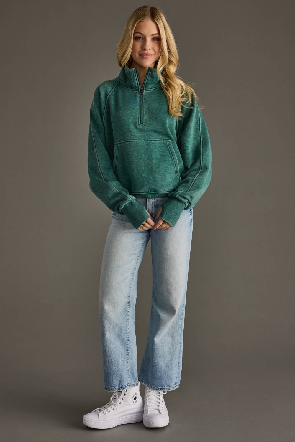 Ryleigh Dark Green Quarter Zip Sweatshirt