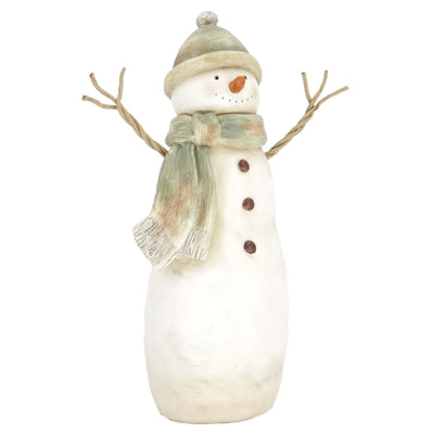14" Tall Green Scarf Resin Snowman