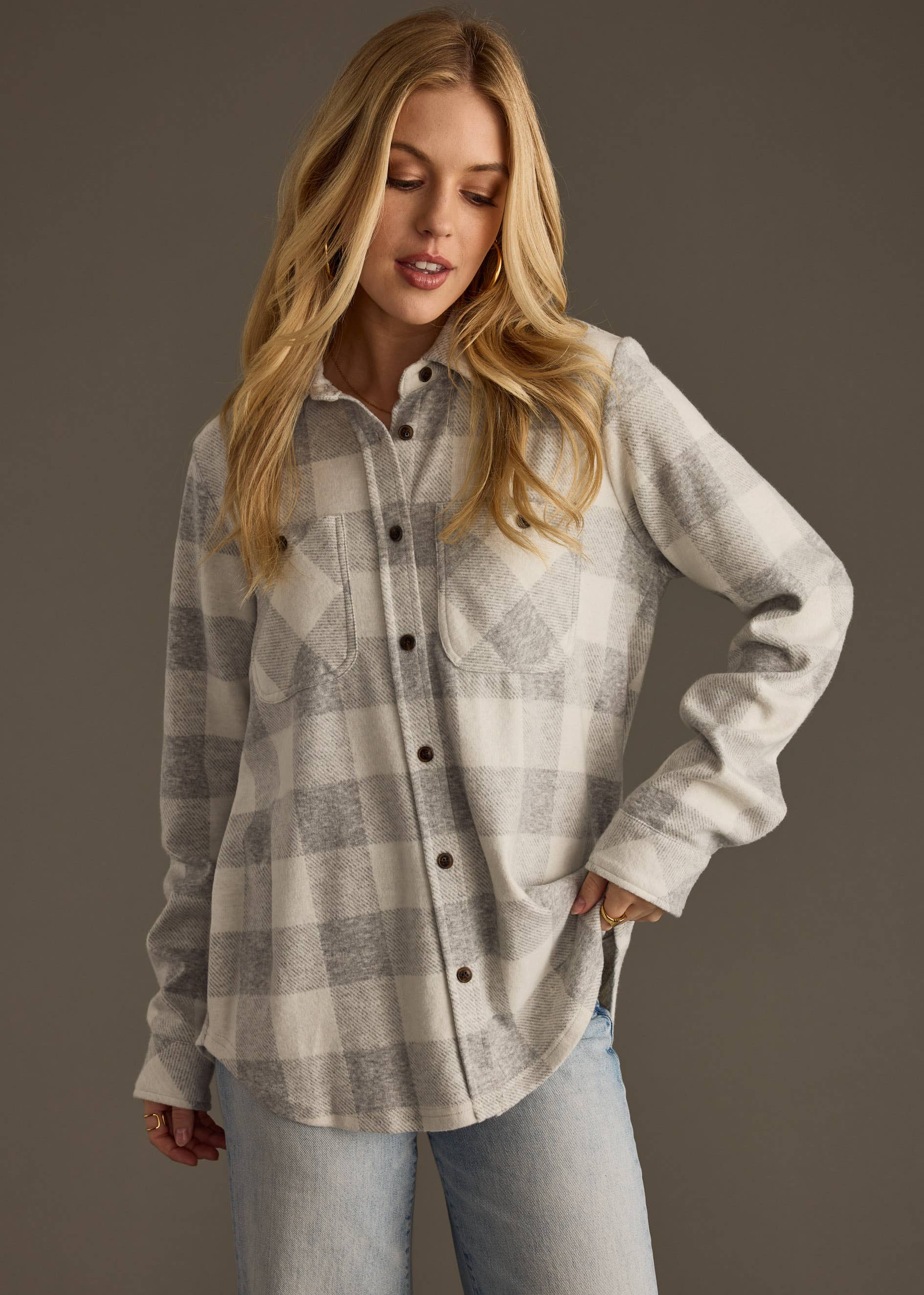 Light Gray & White Super Soft Plaid Button Up