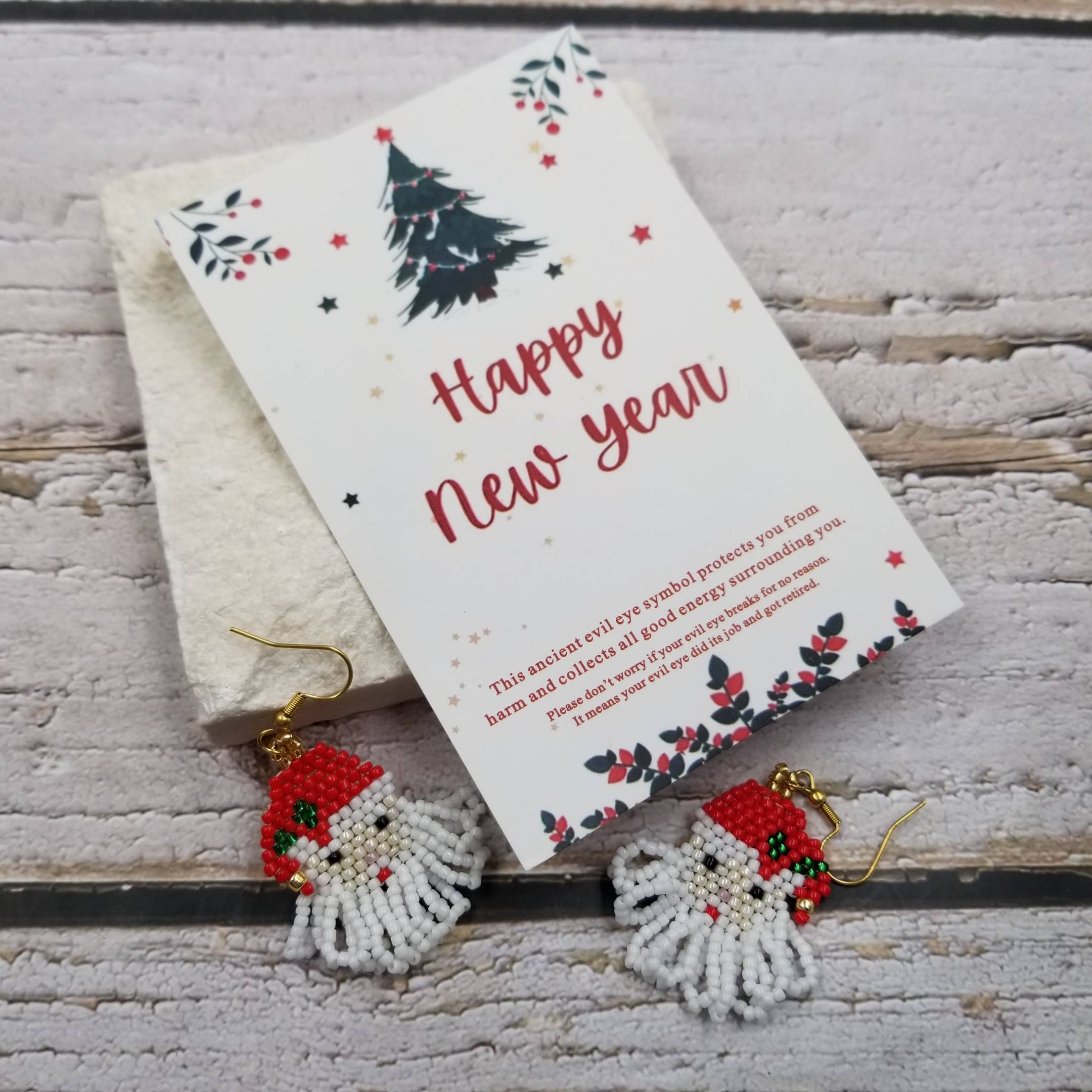 Christmas Seed Bead Earrings with New Year Card