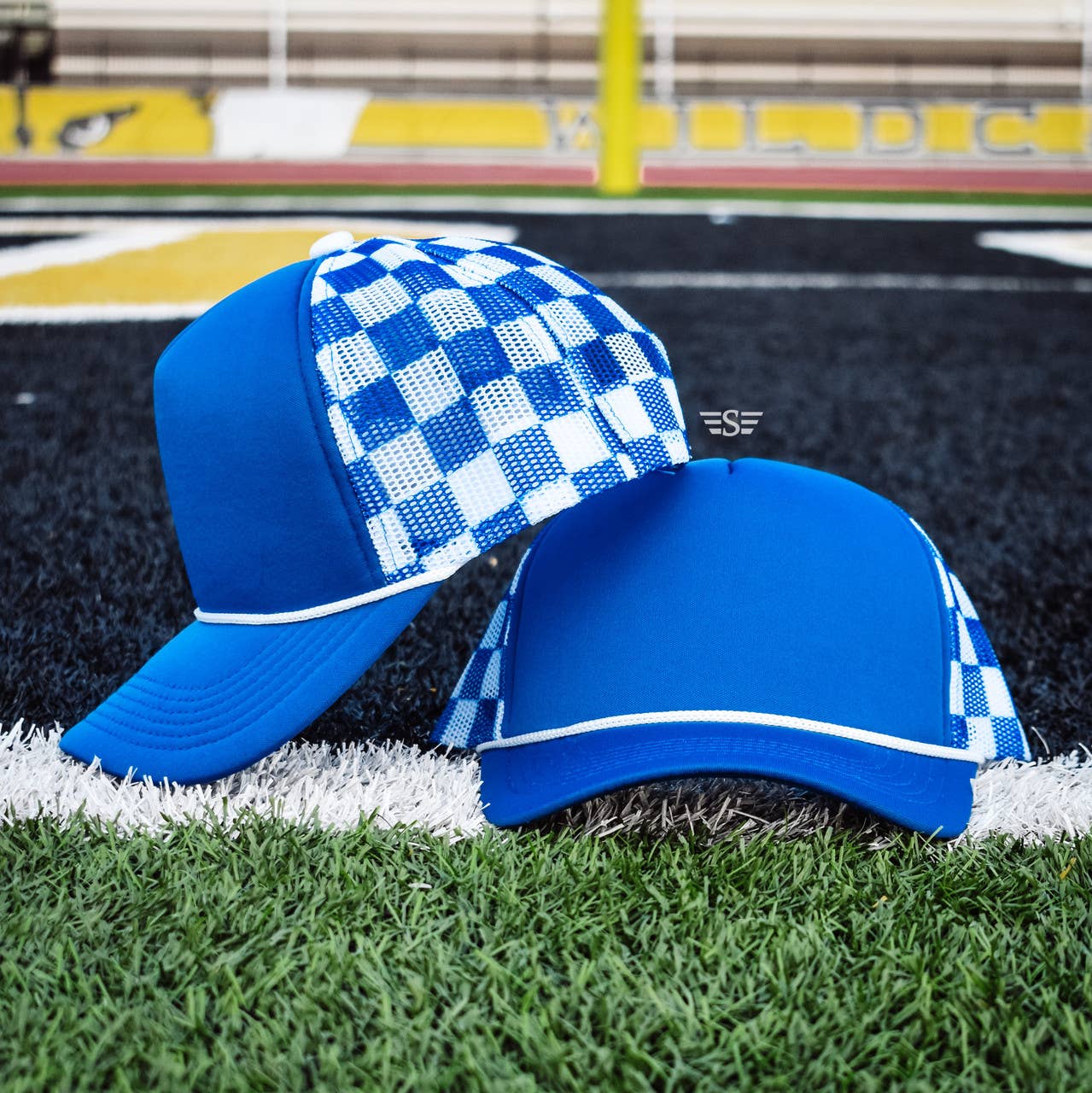 Checkered Mesh Back Cap: Columbia Blue/ White