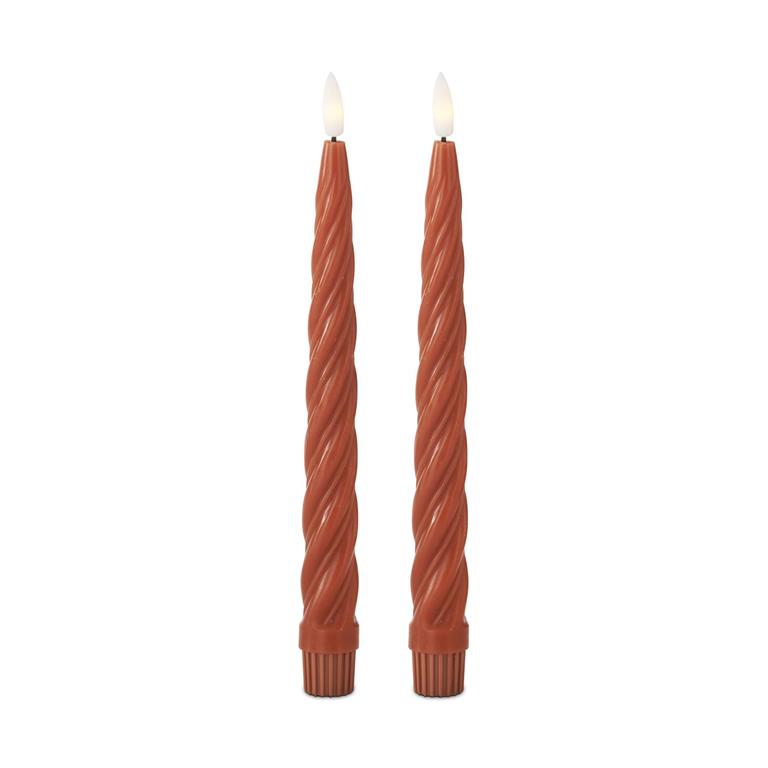 Rust Spiral LED Taper Candles w/Timer