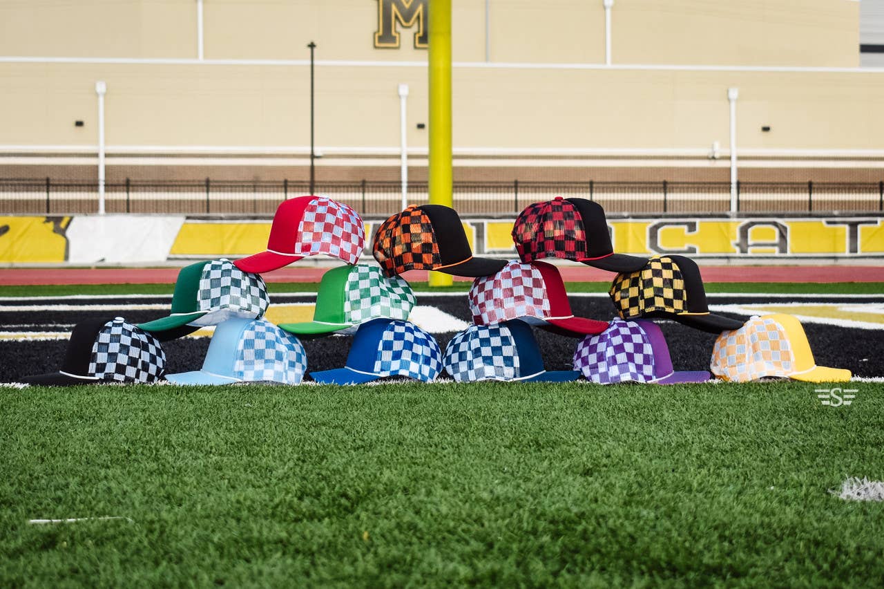 Checkered Mesh Back Cap: Columbia Blue/ White