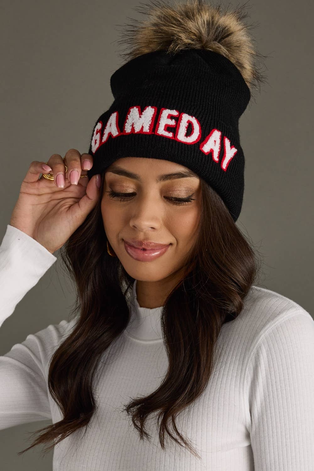 Game Day Black & Red Pom Beanie