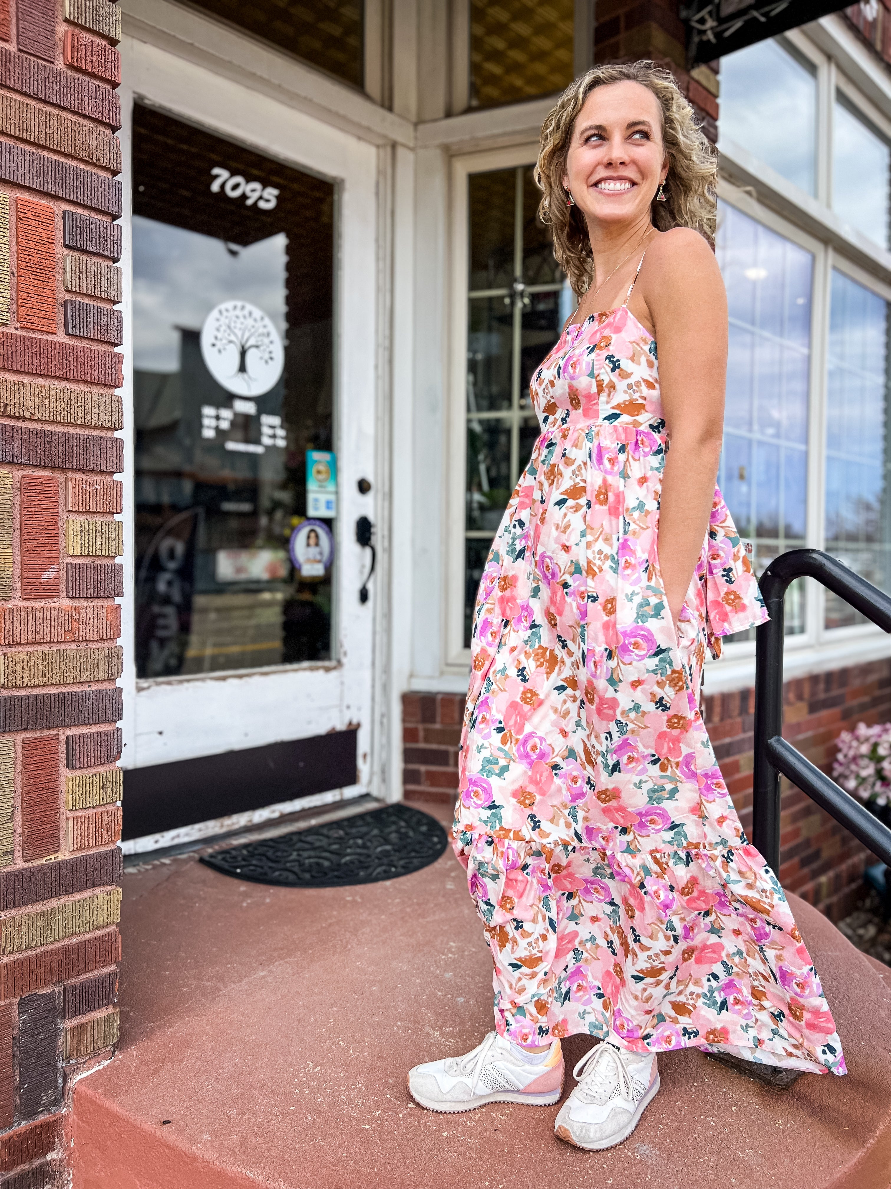Pink & Multicolored Floral Maxi Dress