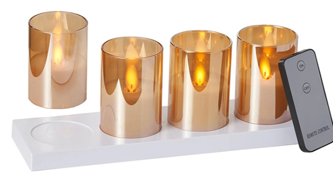 Cream Votive Candles w/Charger – Set/4