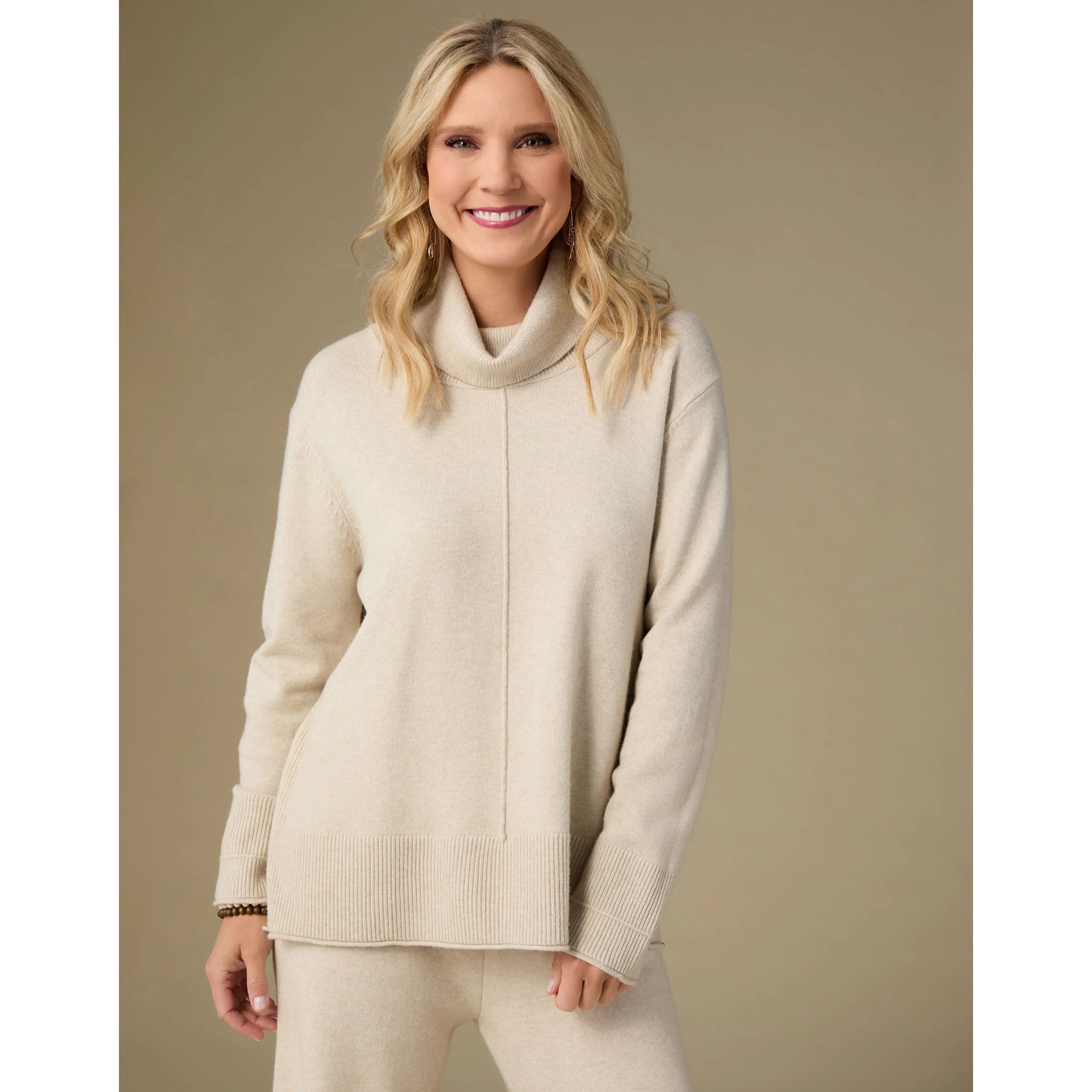 Oatmeal Heavenly-Luxe Cowl Neck with Rib Detail