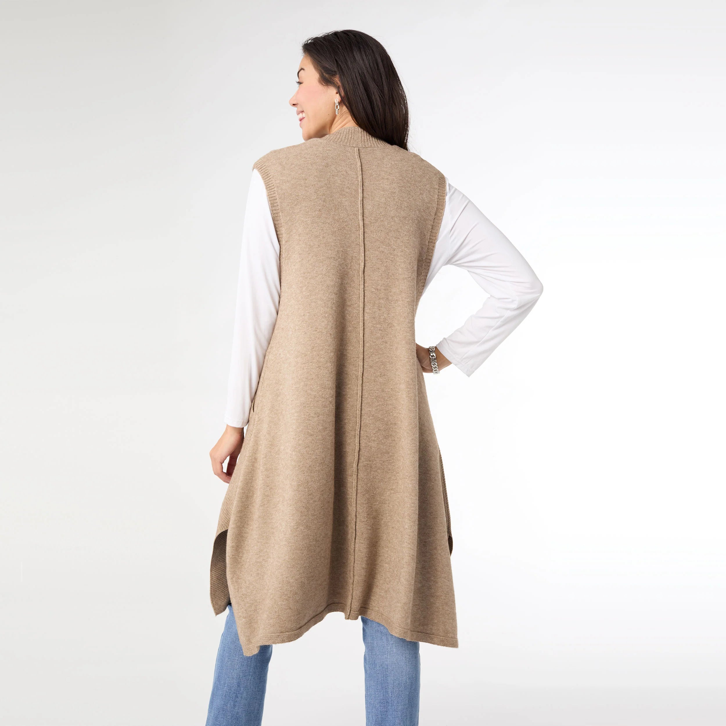 Beige Heavenly-Luxe Contrast Rib Vest with Pockets