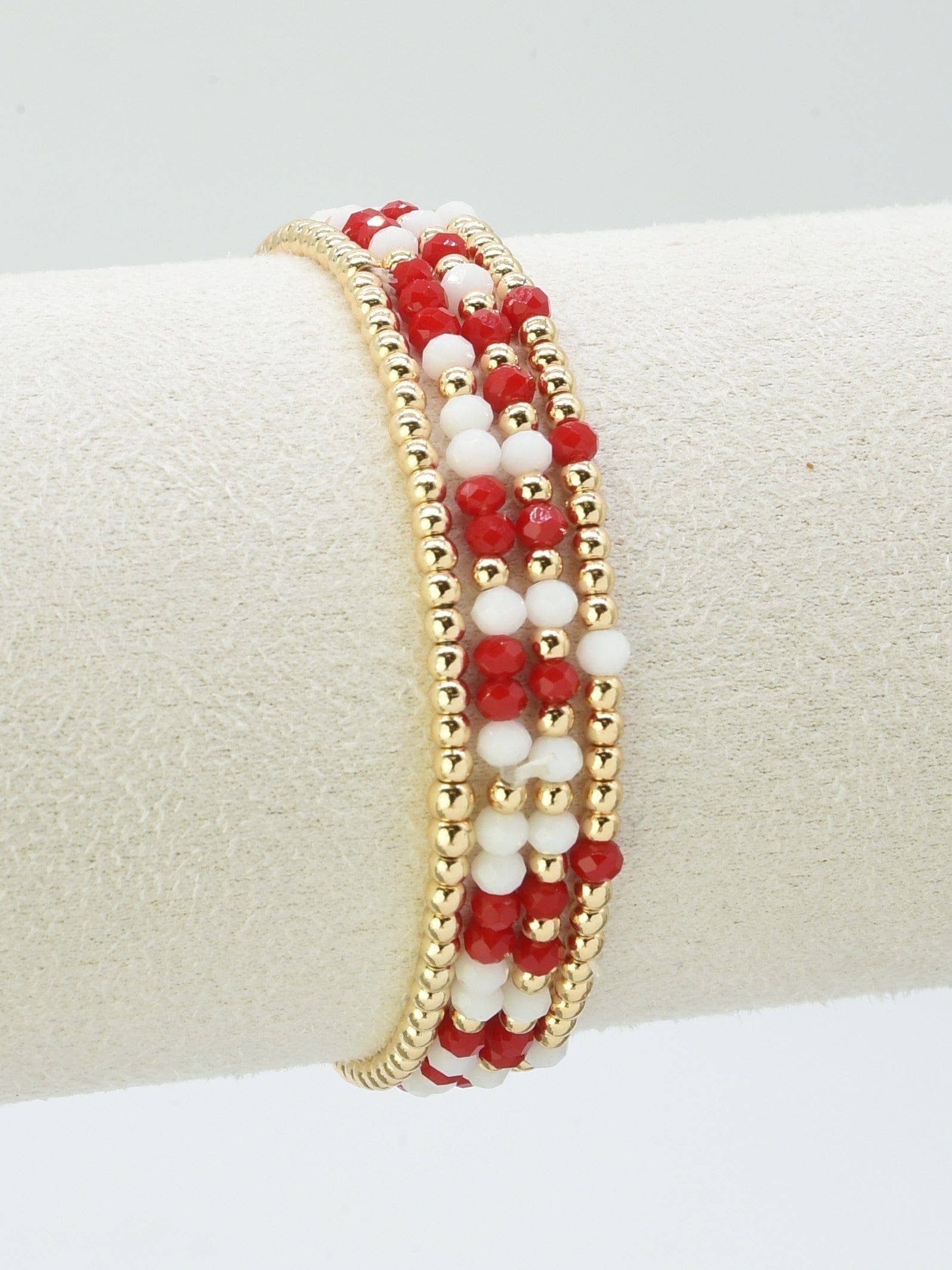 Red & Black Glass Bead Stretch Bracelet Set