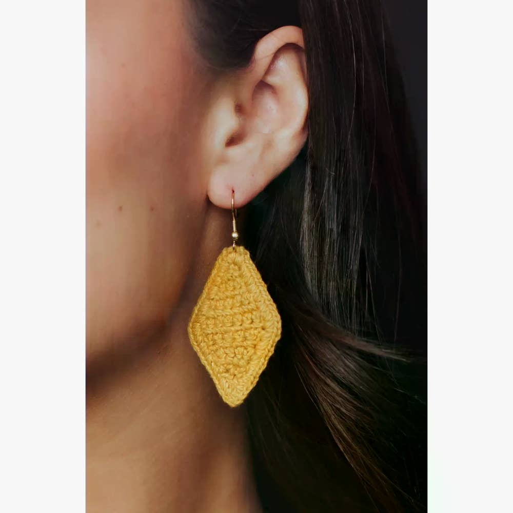 Mustard Diamond Crochet Earrings