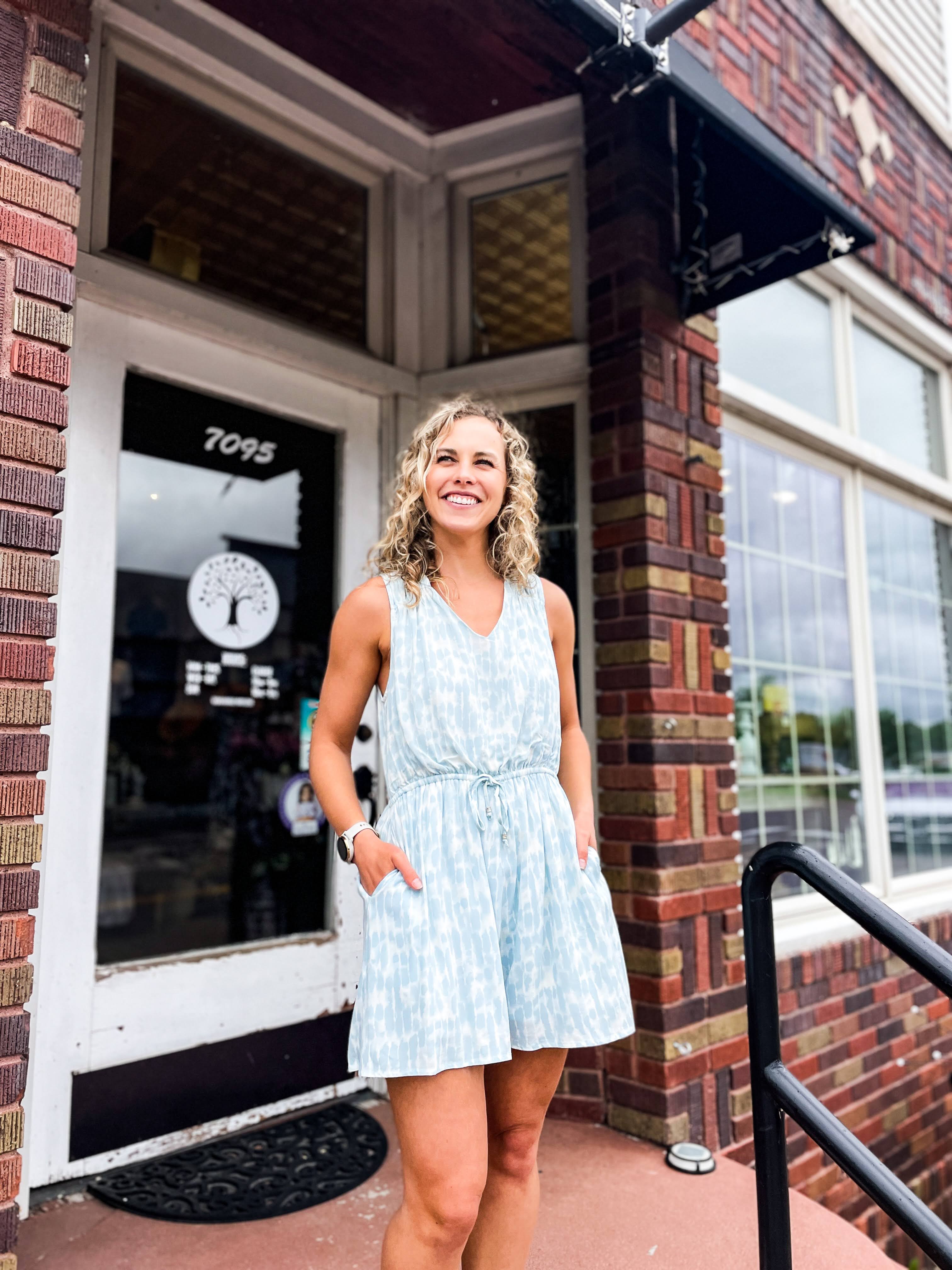 Ruched Romper With Back Tie Closure