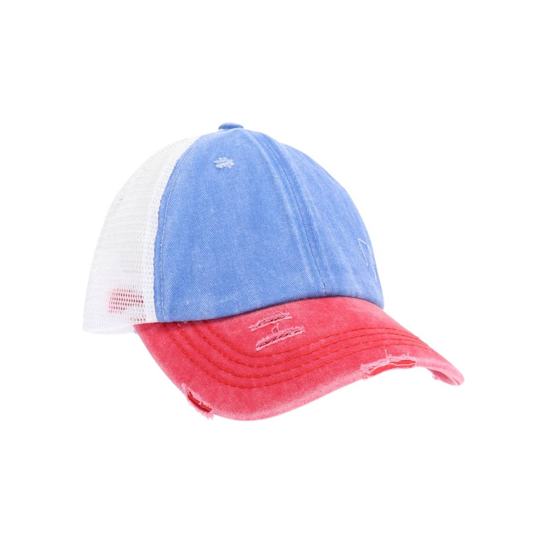 Tri-Color Stone Washed Cross Criss Cross Baseball Hat