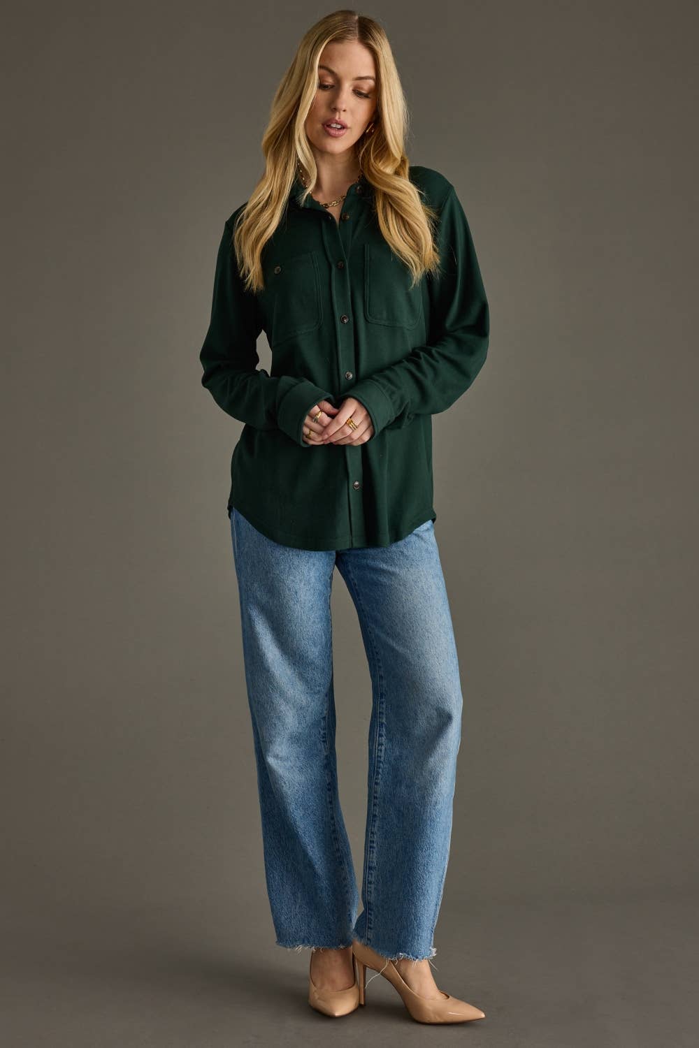 Mindi Hunter Green Super Soft Button Up