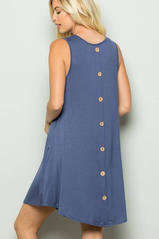Navy Button Back Dress