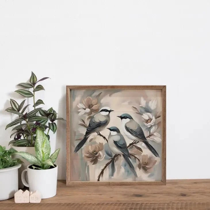 LKM #23 (Lori) Bird Wall Art 3 Birds on Spring Floral Tree
