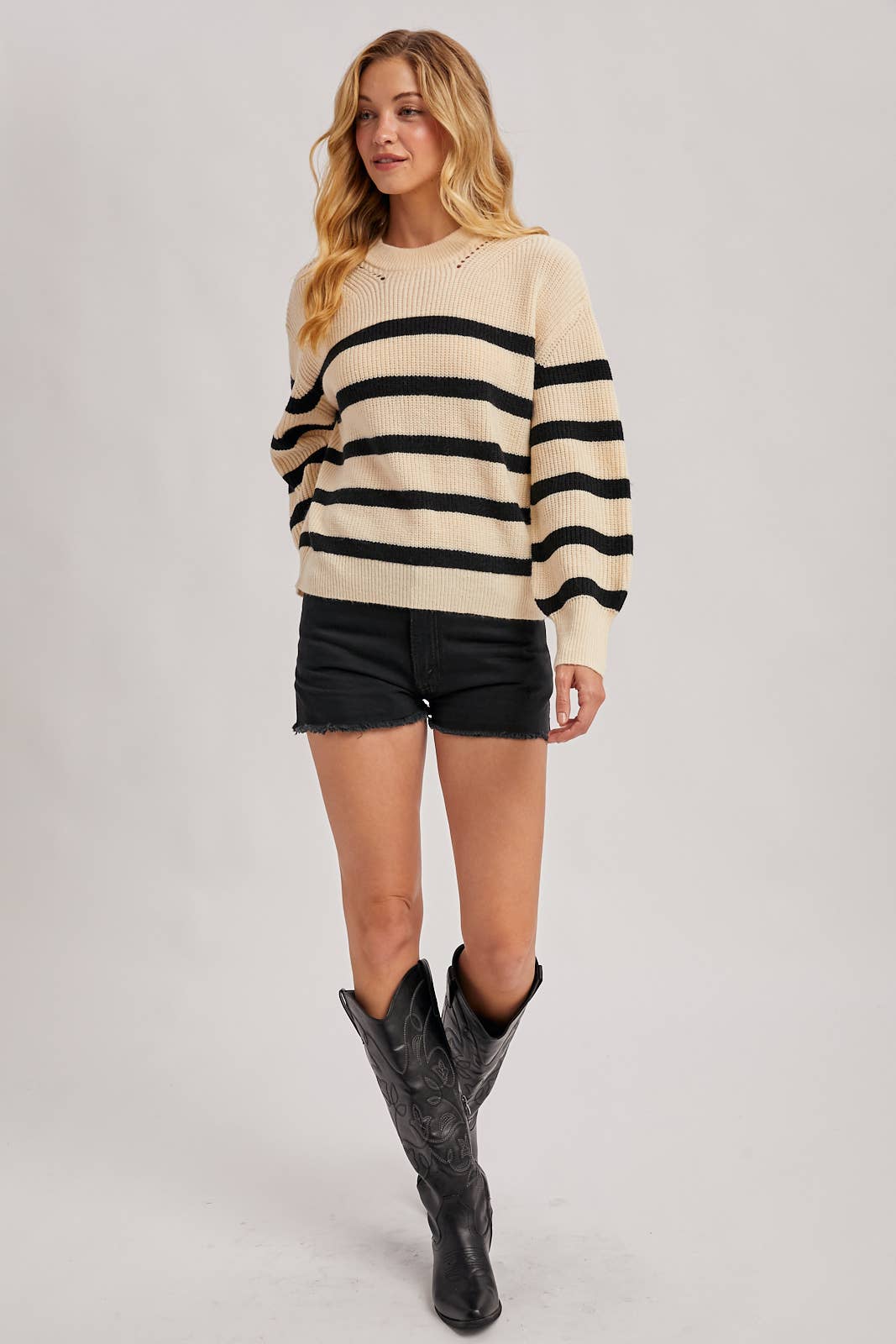 Striped Chunky Rin-Knit Sweater