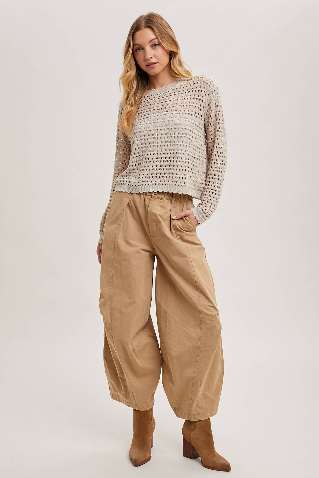 Oatmeal Open Knit Cropped Top