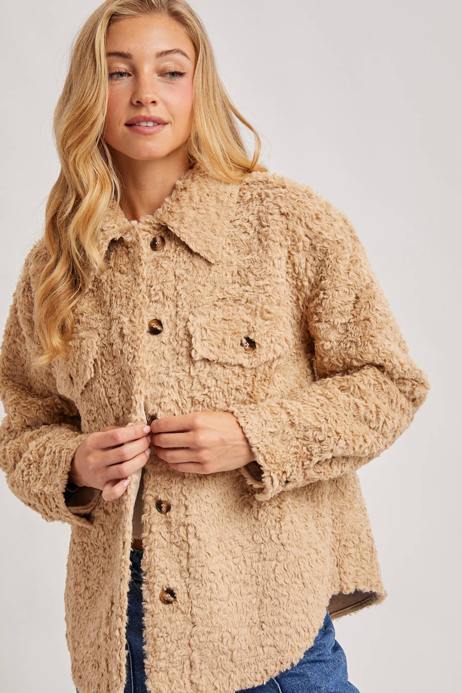 BOUCLE WOVEN JACKET: LATTE / L
