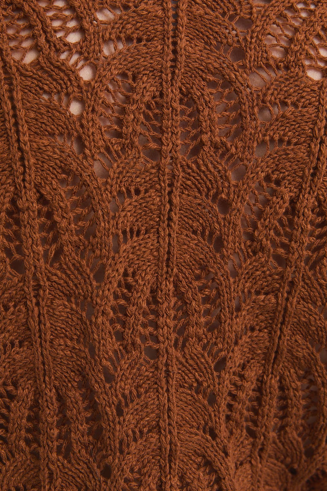 Brown Bell Sleeve Open Knit Cardigan
