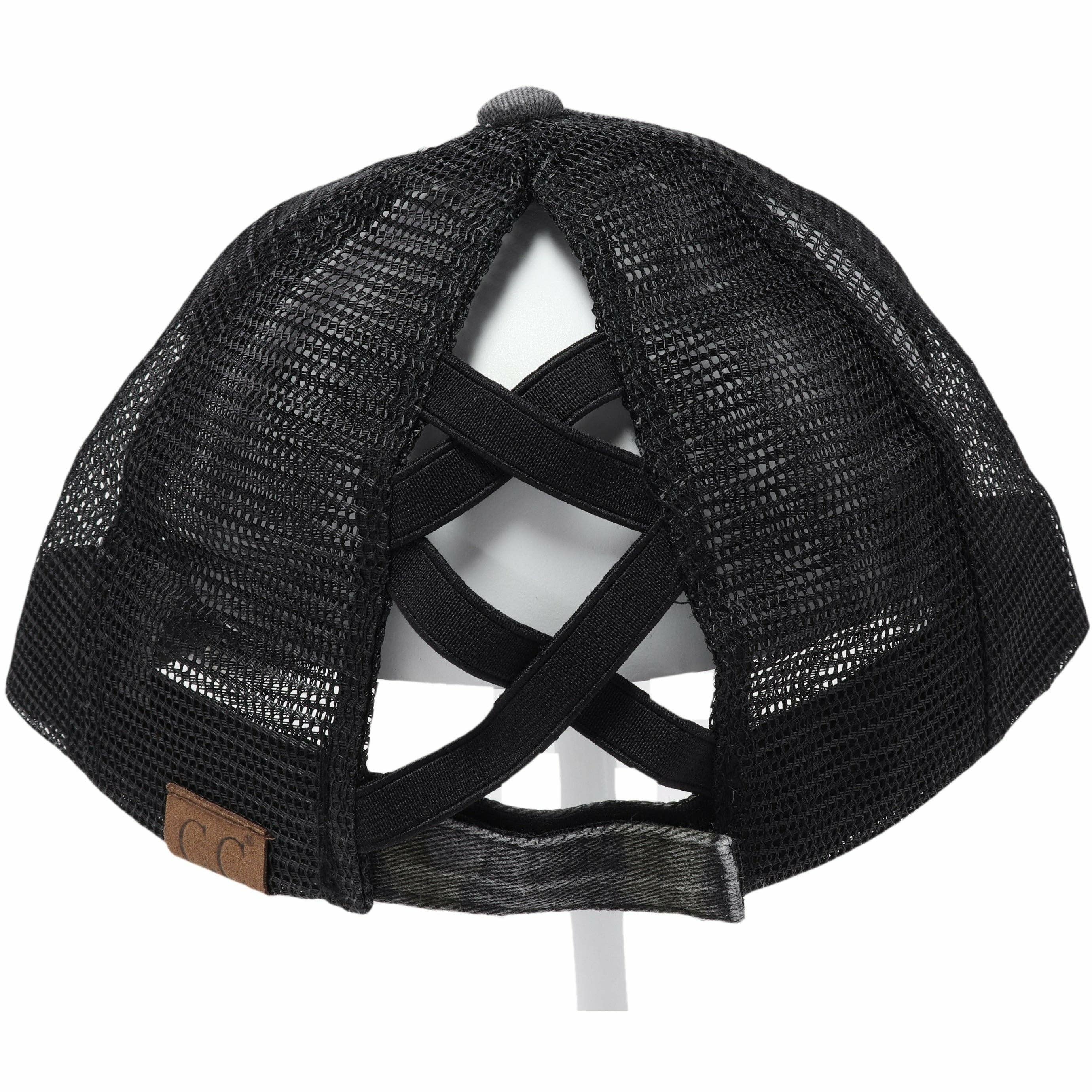 Distressed Camouflage Criss-Cross High Ponytail CC Baseball Hat