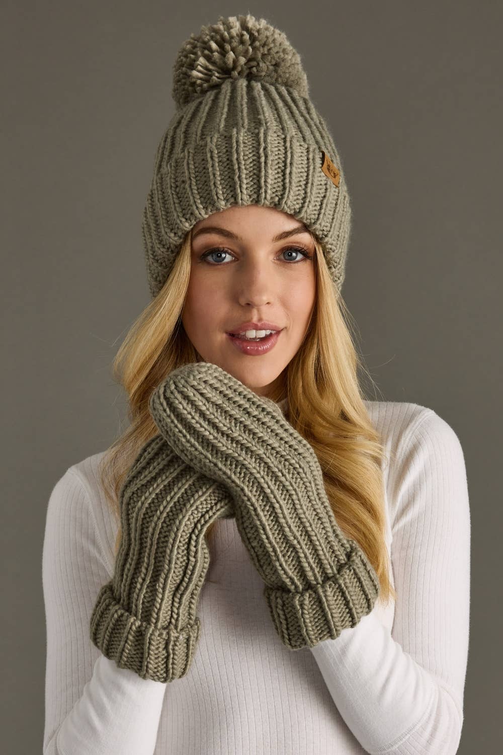 Dusty Sage Knit Pom Hat