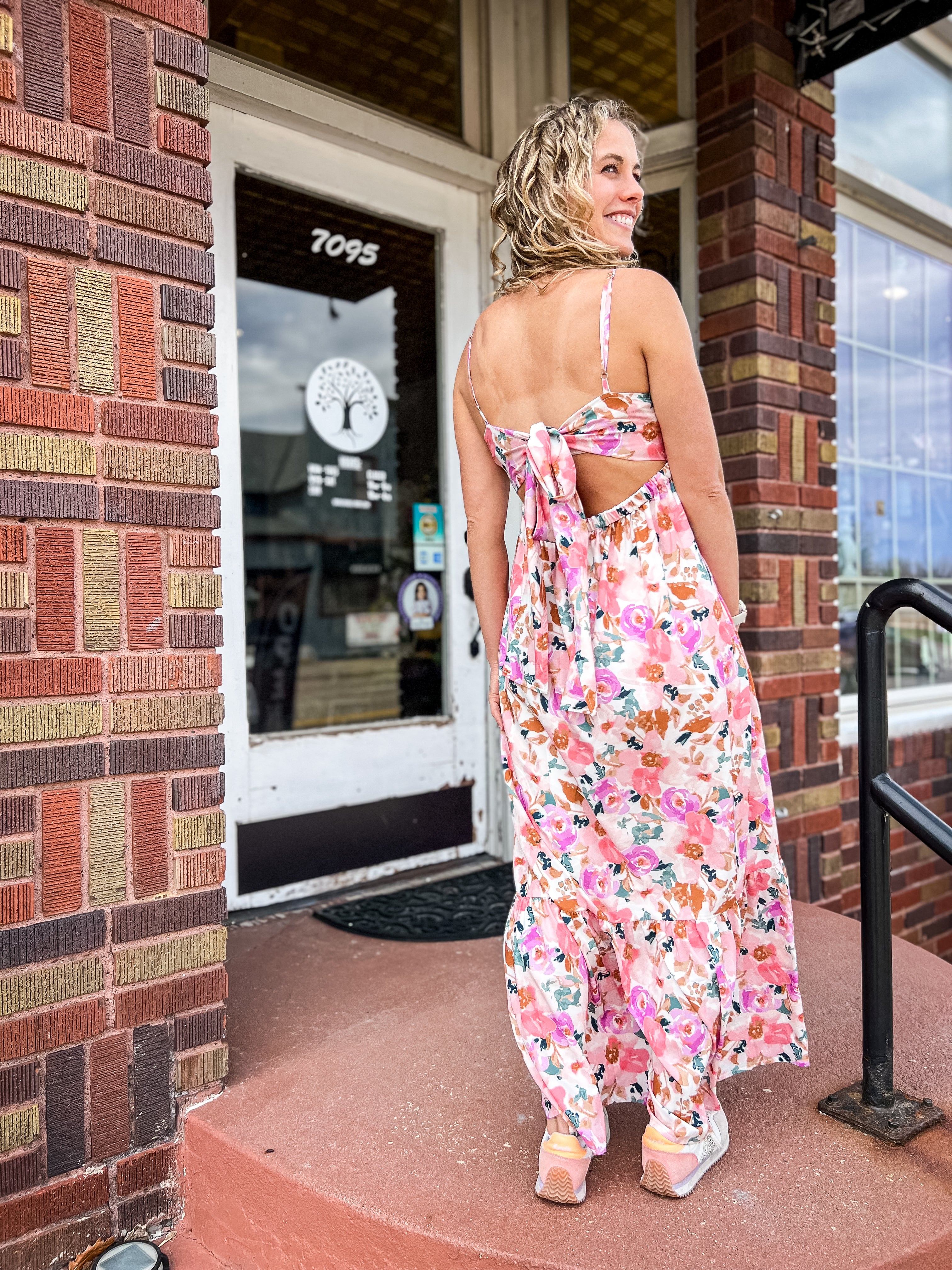 Pink & Multicolored Floral Maxi Dress
