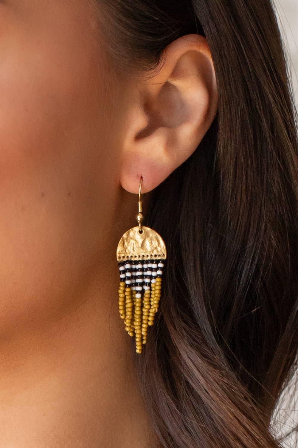 Gold & Mustard Beaded Fringe Earrings