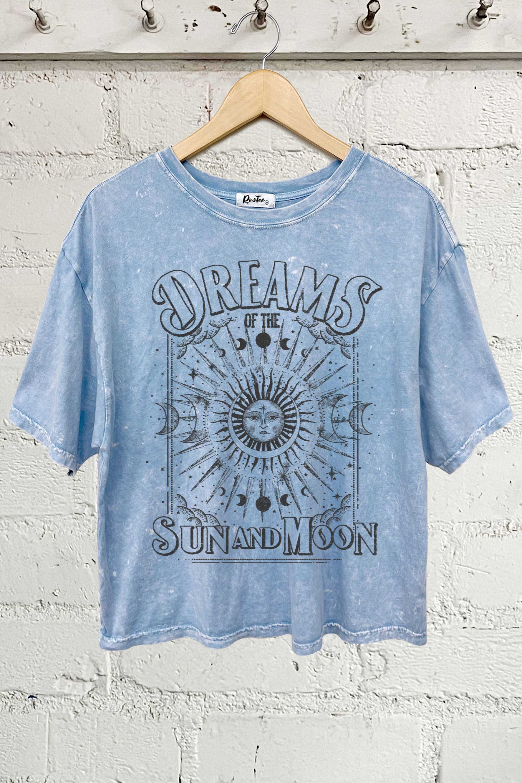 DREAM OF THE SUN AND MOON GRAPHIC MINERAL WASHED CROP TOP: BLACK