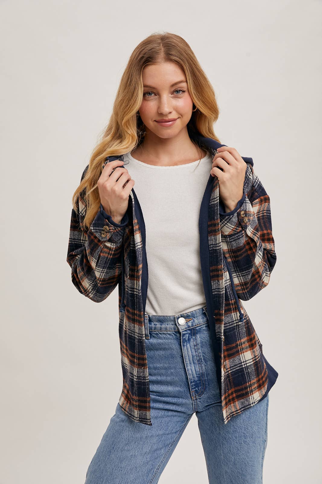 Navy Flannel Hooded Jacket