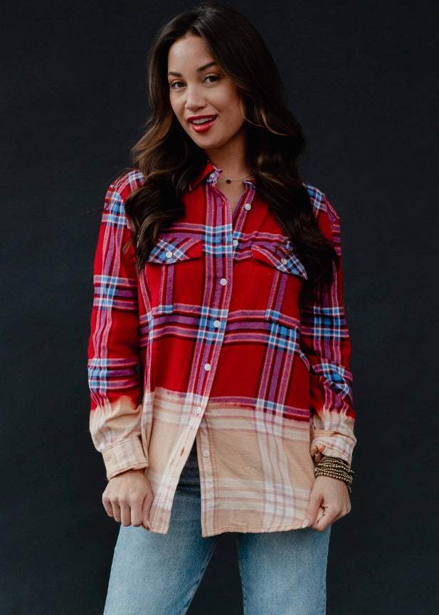 Red & Blue Gradient Fade Flannel
