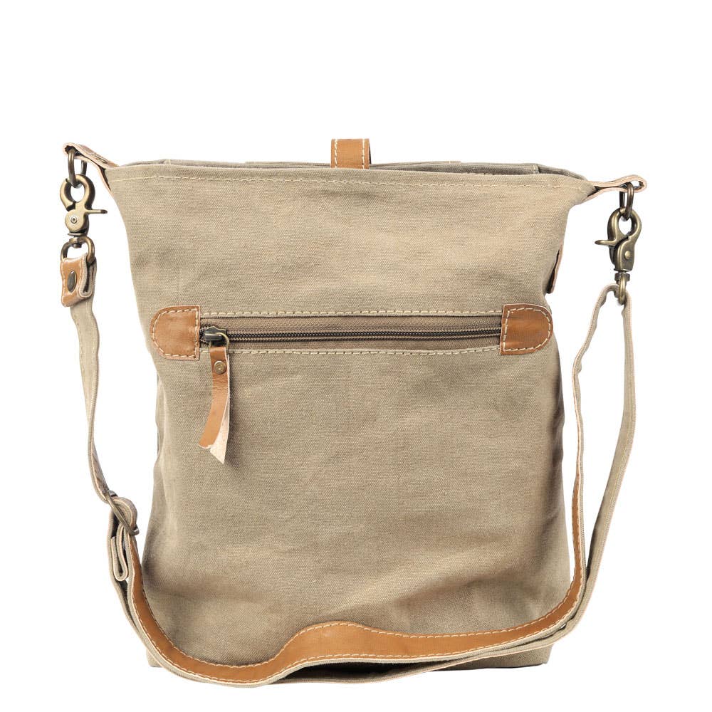 Neutral Canvas & Leather Crossbody Bag With Buckle