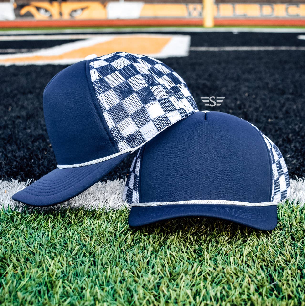 Checkered Mesh Back Cap: Cream/ Caramel