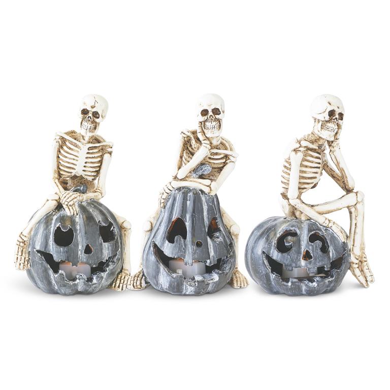 Chillin' Skeletons on Gray LED Jack-O-Lantern