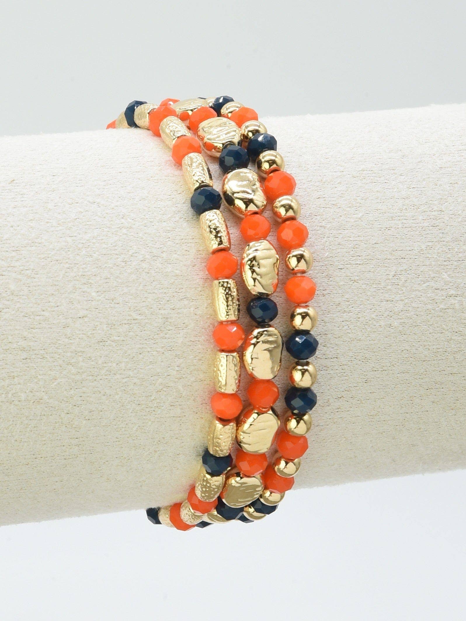 Metal Glass Bead Stretch Bracelet Set