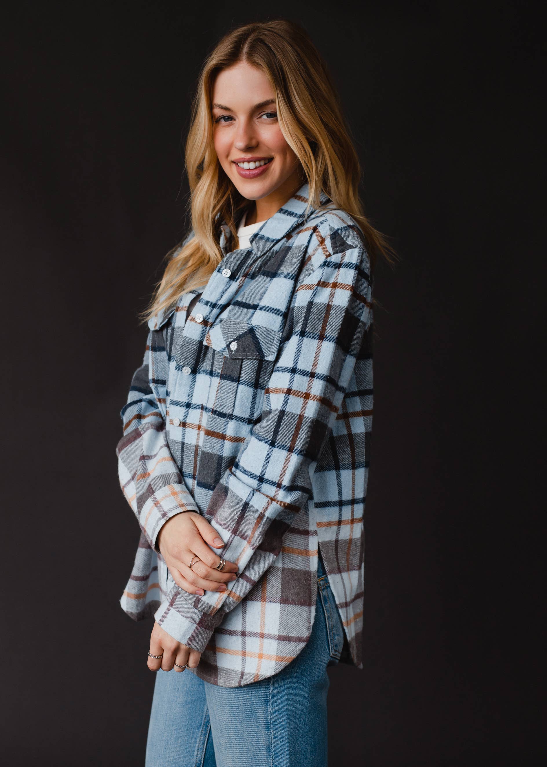 Blue, Gray & Brown Plaid Flannel