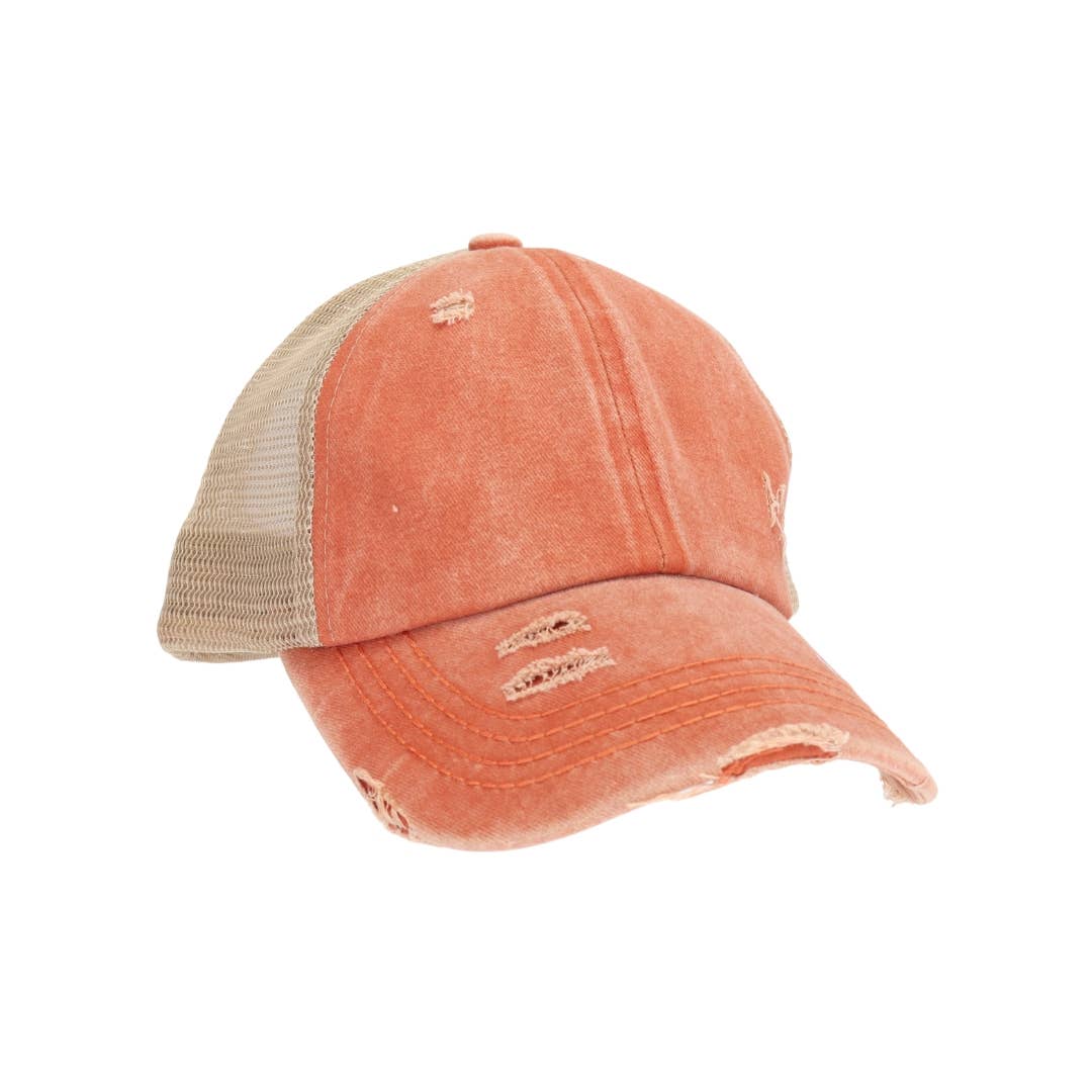Washed Denim Criss Cross High Pony CC Baseball Hat