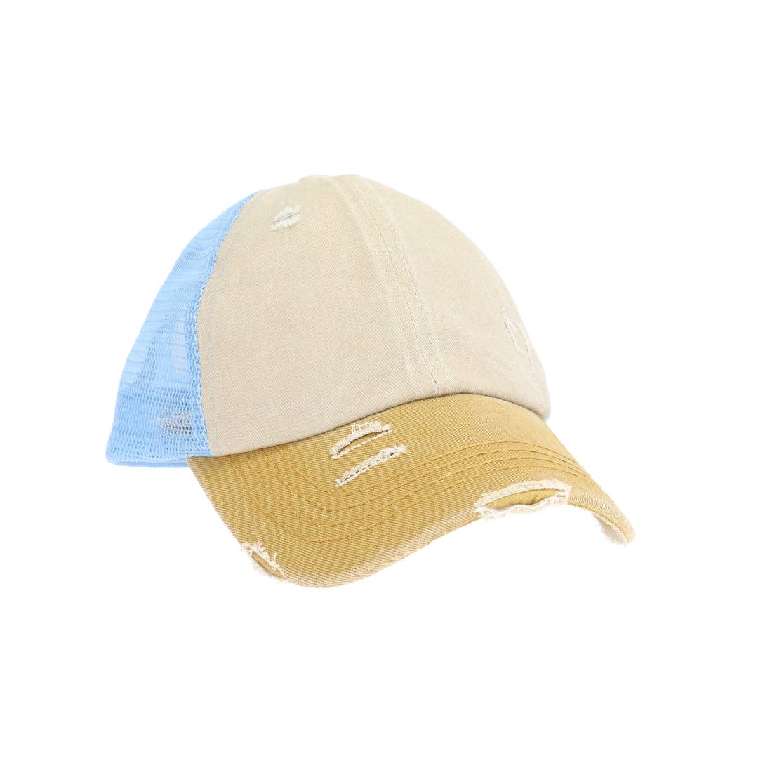 Tri-Color Stone Washed Cross Criss Cross Baseball Hat