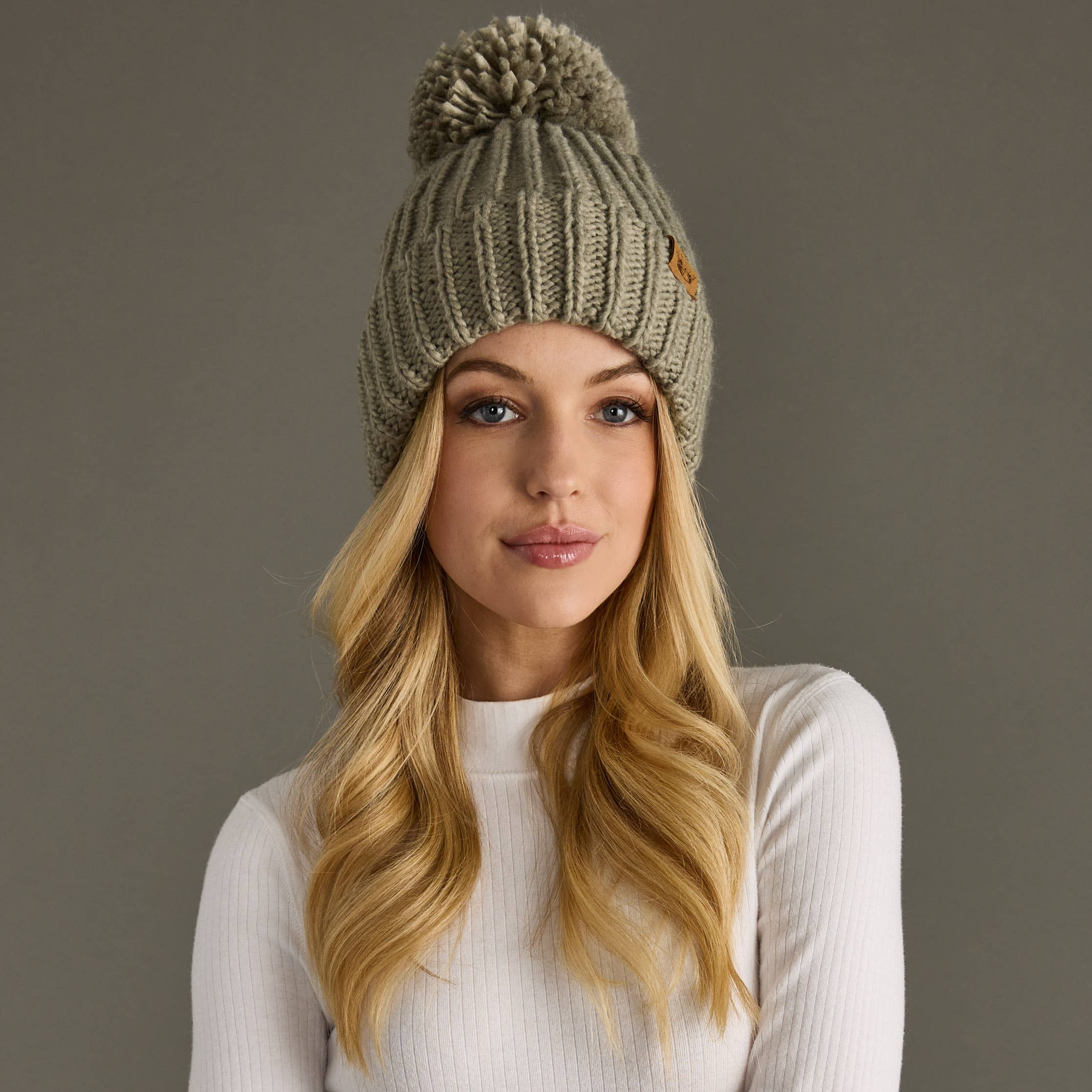 Dusty Sage Knit Pom Hat