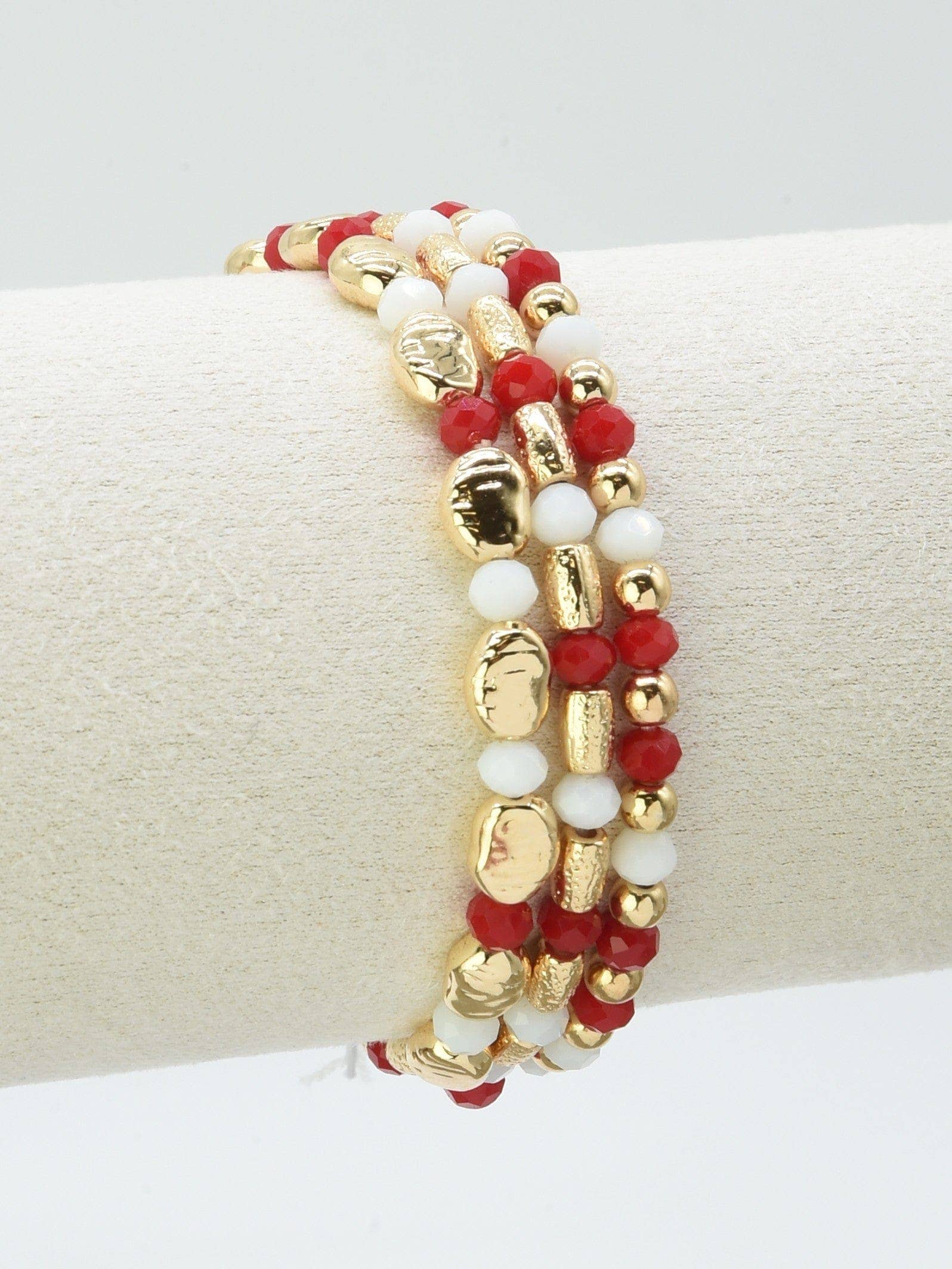 Metal Glass Bead Stretch Bracelet Set