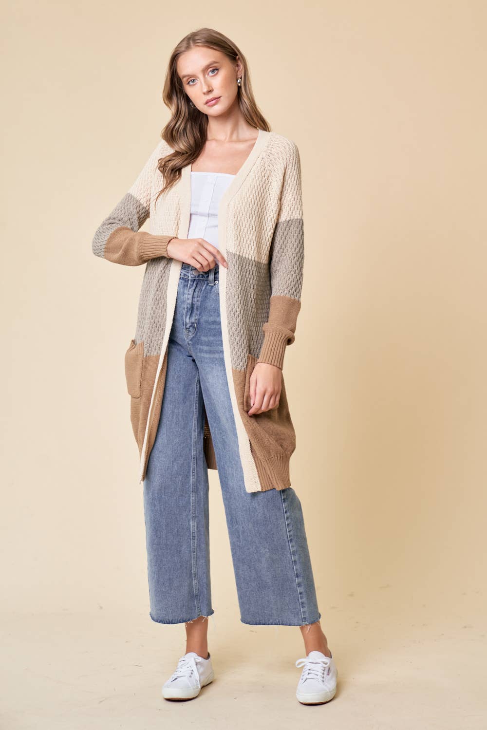 Neutral Color Block Duster Cardigan