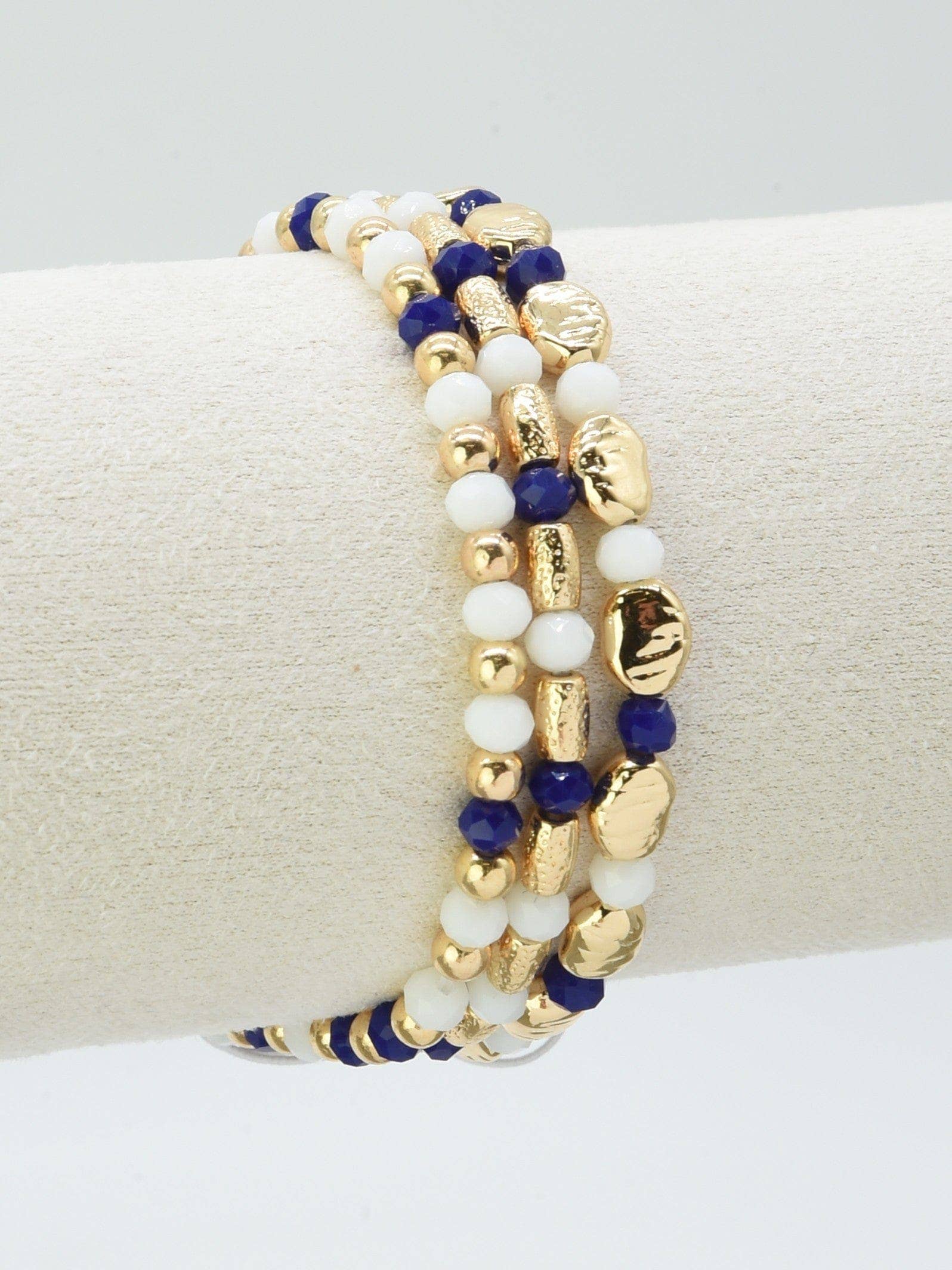 Metal Glass Bead Stretch Bracelet Set