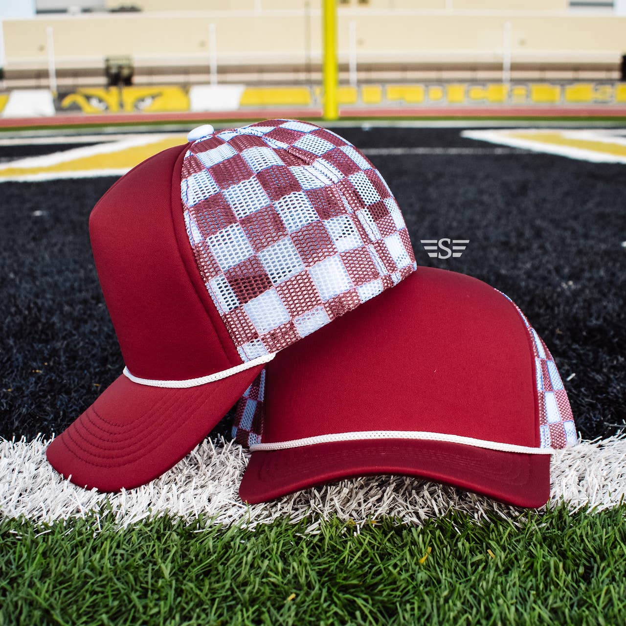 Checkered Mesh Back Cap: Columbia Blue/ White