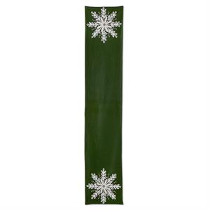 Green Wool Table Runner w/White Beaded Snowflake