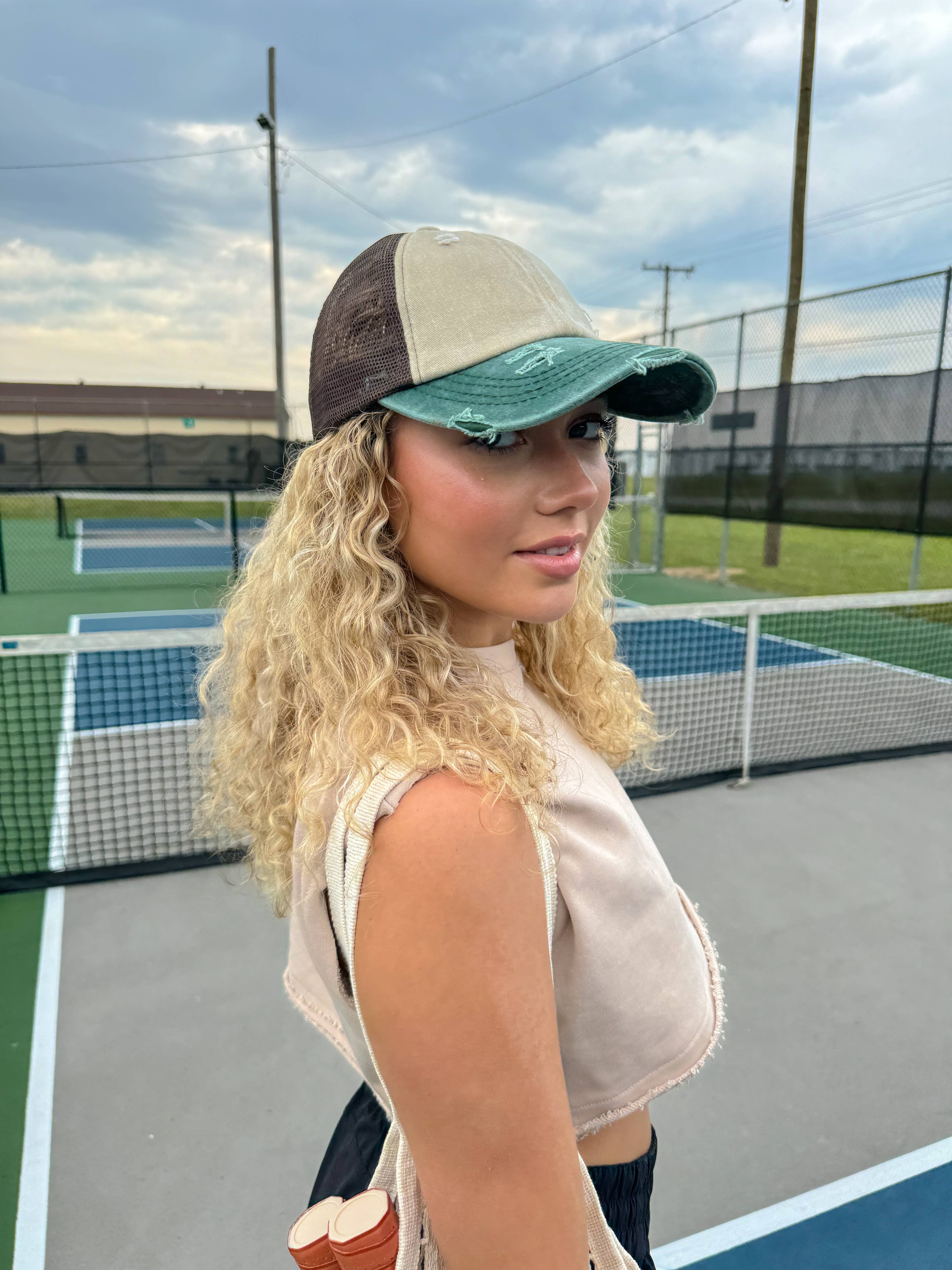 Tri-Color Stone Washed Cross Criss Cross Baseball Hat