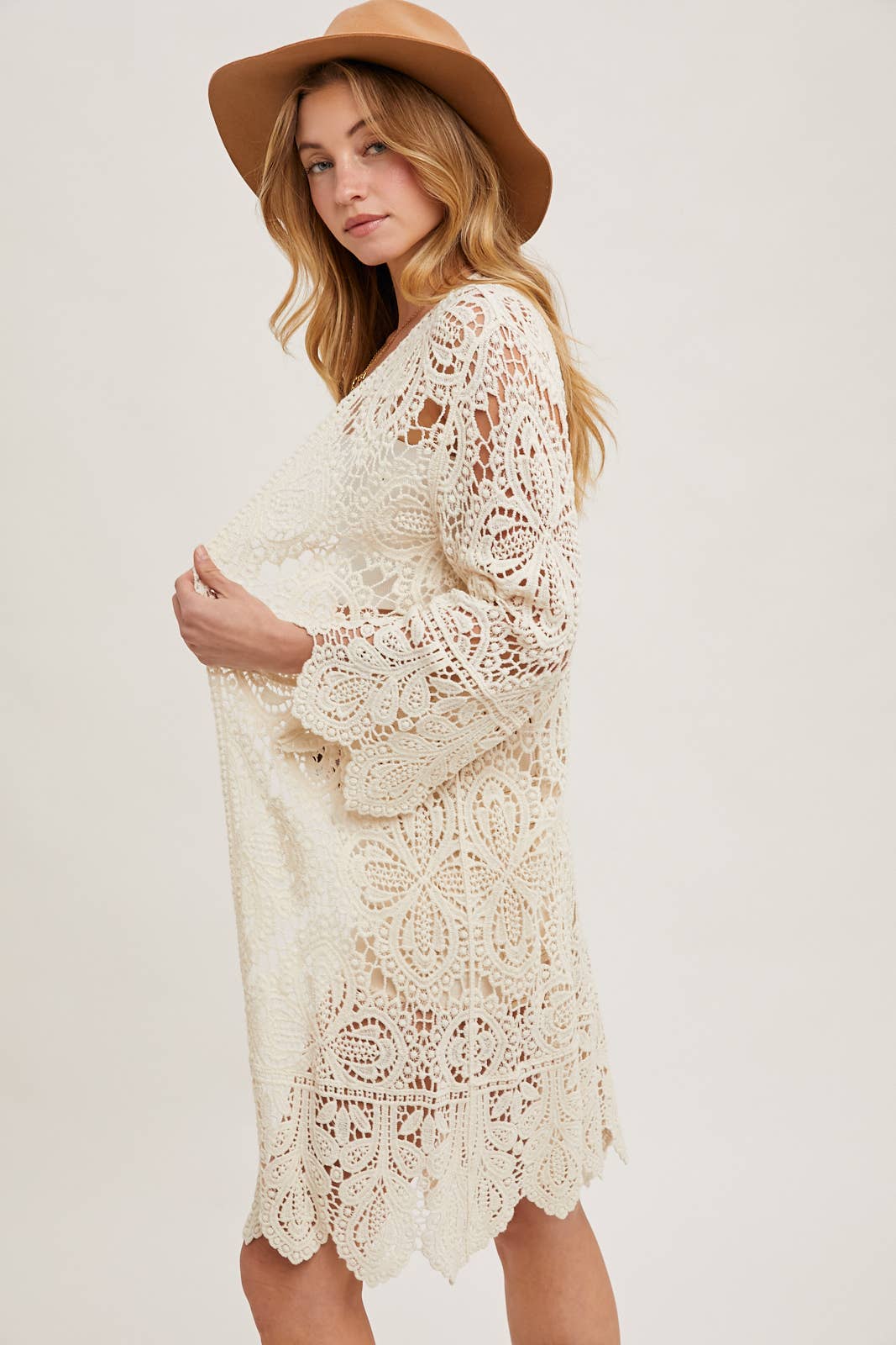 Crochet Open Front Bell Sleeved Cardigan