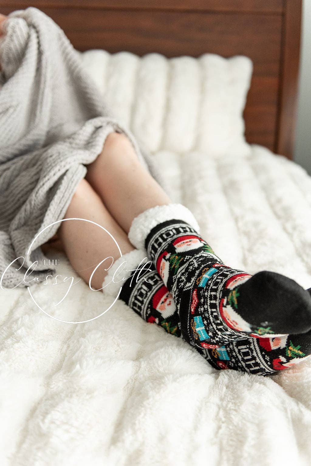 Merry Christmas Sherpa Lined Socks Non-Slip
